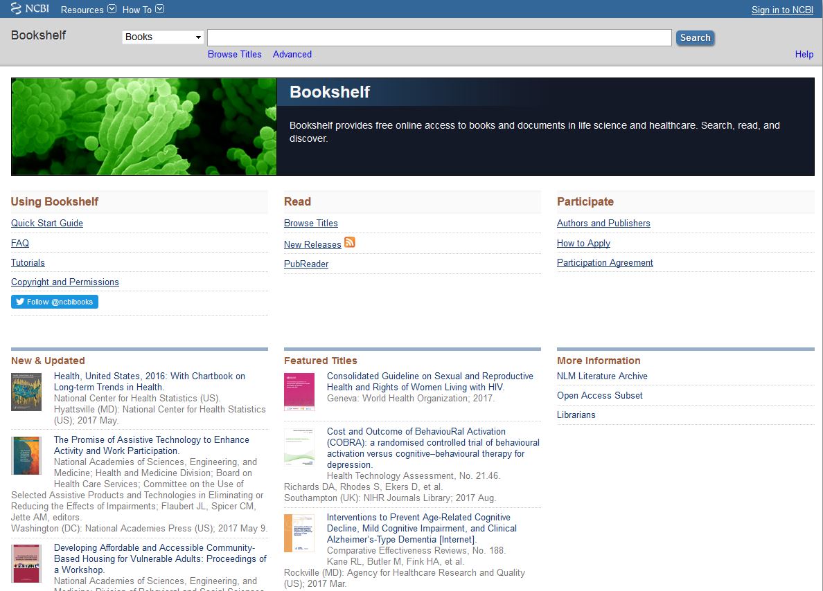 Come accedere a libri attraverso PubMed: Bookshelf